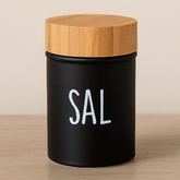 saleiro preto com tampa de bambu